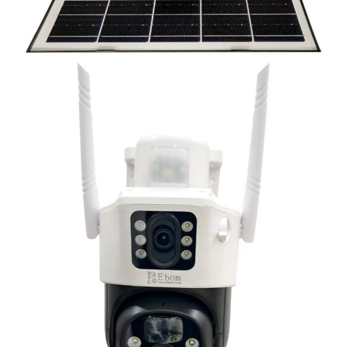 E bom Solar 4G SIM Security Camera for Outdoor Use | Dual Lens 4+4MP CCTV with 360° Rotation | 2-Way Talk | Night Vision | Waterproof Surveillance Camera