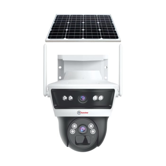 Trueview 3+3Mp Wireless 4G Cellular Mini Pt Solar Powered Linkage Security Camera, 1296p Advanced CCTV Surveillance Solution, Outdoor Camera, Water Proof, 2 Way Talk