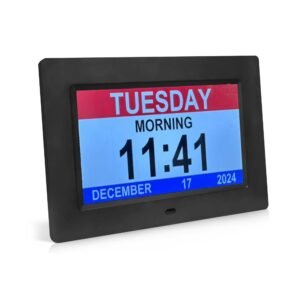 abley's Digital Calendar Clock with Large Display, Day and Date Display, Dementia and Alzheimer Friendly, Electronic Time Display for Elderly and Seniors, Black