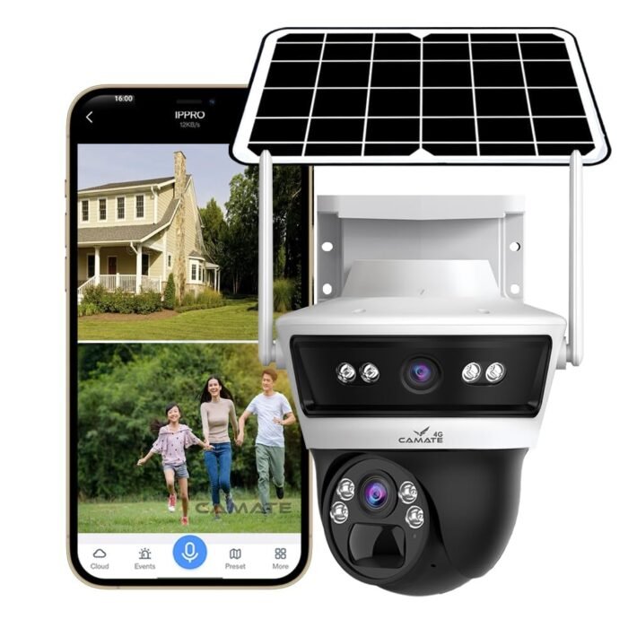 Camate Stellar Duo 4+4MP 4G SIM Based Wireless Outdoor CCTV Camera | Solar Powered Battery | No WiFi Needed | Color Night Vision | Motion Detection | 2-Way Audio | Weatherproof | Supports 256GB SDcard