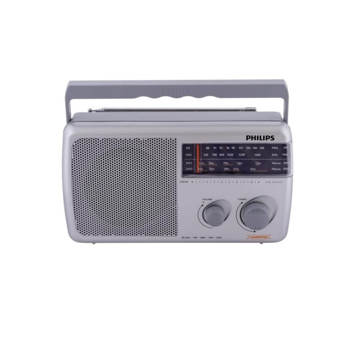 Philips Portable Radio RL384/94 with MW, SW & FM Band, 500mW RMS Sound Output, Telescopic Antenna, 4-Inch Loudspeaker, Powered by 3xR20 (4.5V DC) External DC Socket