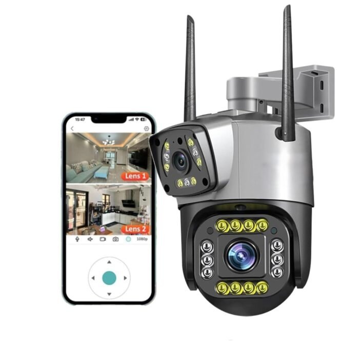 Dr Vision 6MP WiFi Dual Lens Outdoor PTZ CCTV Camera with 360° View, Two-Way Audio, Night Vision, Wireless Security Camera for Home with Weather Resistant & Mobile App V380 Pro (Dual Lens PTZ)