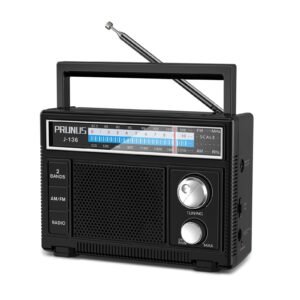 PRUNUS J-136 Portable AM FM Radio with Best Reception,D Battery Operated or Plug in Wall, Transistor,Loud Speaker Support AUX in and Microphone in, Small Radios Portable