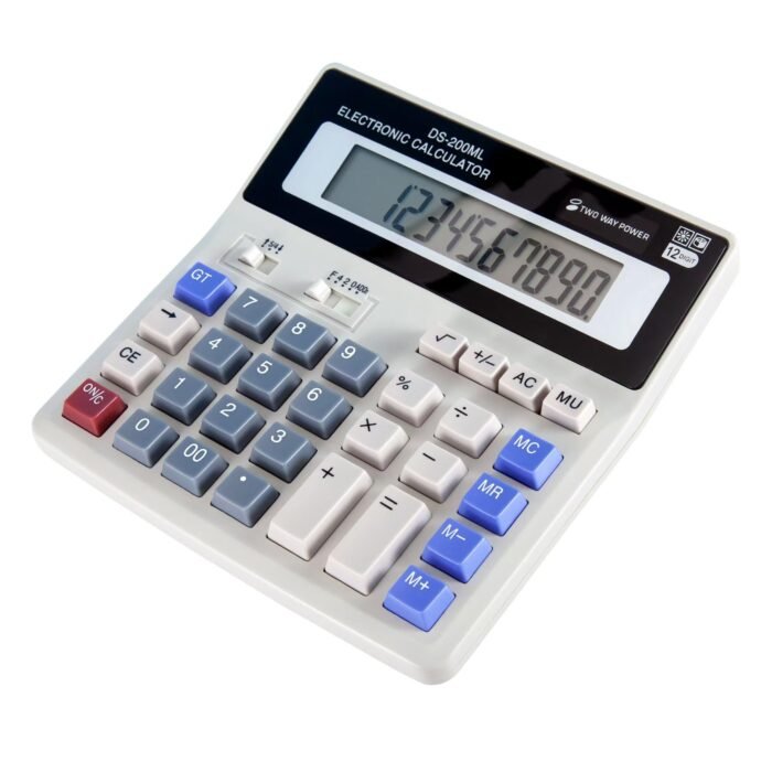 Large Desktop Calculator with 12-Digit Display, Large Plastic Buttons for Easy Operation and Viewing, Dual Power Supply: Battery (with Battery Slot) and Solar