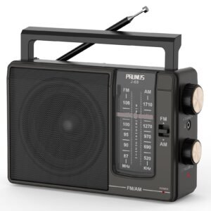 PRUNUS J-03 AM FM Radio Portable Plug in Wall or AA Battery Operated for Home&Outdoor, Large Speaker Excellent Sound, Excellent Reception 49cm ant, Large Tuning Knobs for Easy to Use Gifts for Seniors