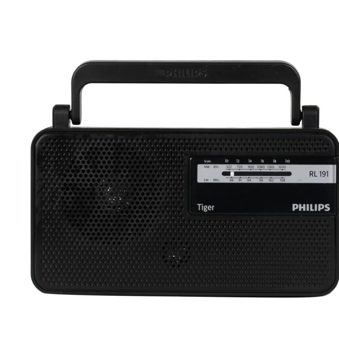 Philips Portable Radio RL191/94 with MW/FM Bands, 180mW RMS Sound Output, Telescopic Antenna, Battery & DC Powered (2xR20/3V DC), Compact & Portable Design (Black)