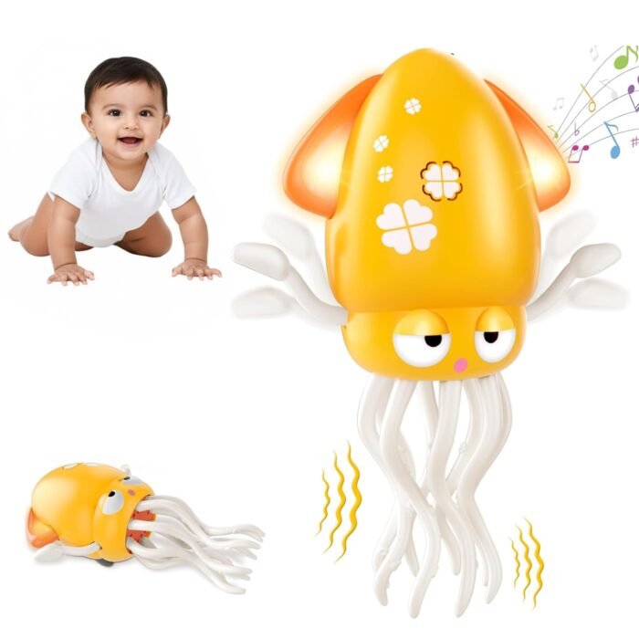 Kidology Dancing Octopus Baby Toy | Electric Crawling & Swinging Squid, Interactive Tummy Time Toy for Kids 3+ Years | Musical & Sensory Fun, Birthday Gifts for Boys & Girls (Yellow)
