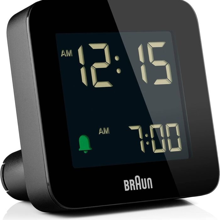 Braun Plastic Digital Alarm Clock with Snooze, Negative LCD Display, Quick Set, Crescendo beep Alarm in Black, Model BC09B