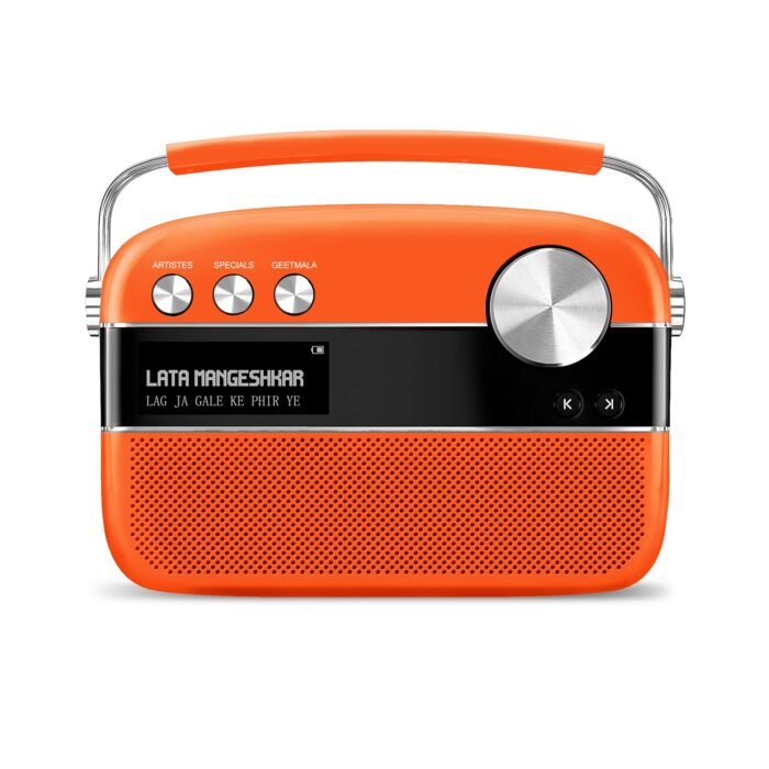 Saregama Carvaan Premium Hindi - Portable Music Player with 5000 Preloaded Songs, FM/BT/AUX (Candy Orange)