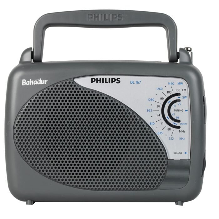 Philips DL167/94 Portable/Hand Carry Radio with MW/SW/FM Bands, Telescopic Aerial, 2xR20 Battery & Optional 3V DC Power, 4? Speaker Impedance, Tuning & Band Selection, Portable Radio Receiver