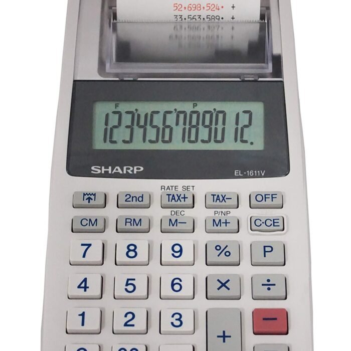 SHARP EL-1611V Handheld Portable Cordless 12 Digit Large LCD Display Two-Color Printing Financial Calculator with Tax Functions, White