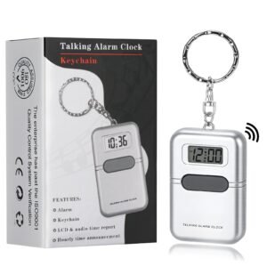 Lenporl Talking Clock for The Blind and Visually Impaired - Easy-Use Talking Alarm Clock for Blind Elderly with Voice Announcement, LCD Display, Keychain & Portable Design