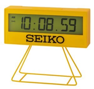 SEIKO Elegant Vertical Yellow Plastic Home/Office Decor LumiBrite Digital Alarm Desk/Table Clock with Calendar Display (Size: 17.8 x 6.5 x 15.5 CM | Weight: 600 gram | Color: Brown) QHL083Y