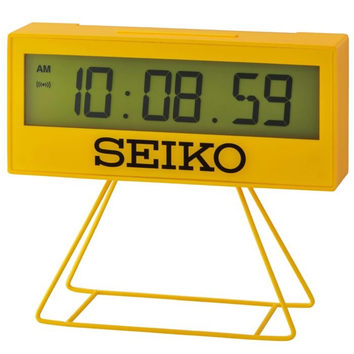 SEIKO Elegant Vertical Yellow Plastic Home/Office Decor LumiBrite Digital Alarm Desk/Table Clock with Calendar Display (Size: 17.8 x 6.5 x 15.5 CM | Weight: 600 gram | Color: Brown) QHL083Y